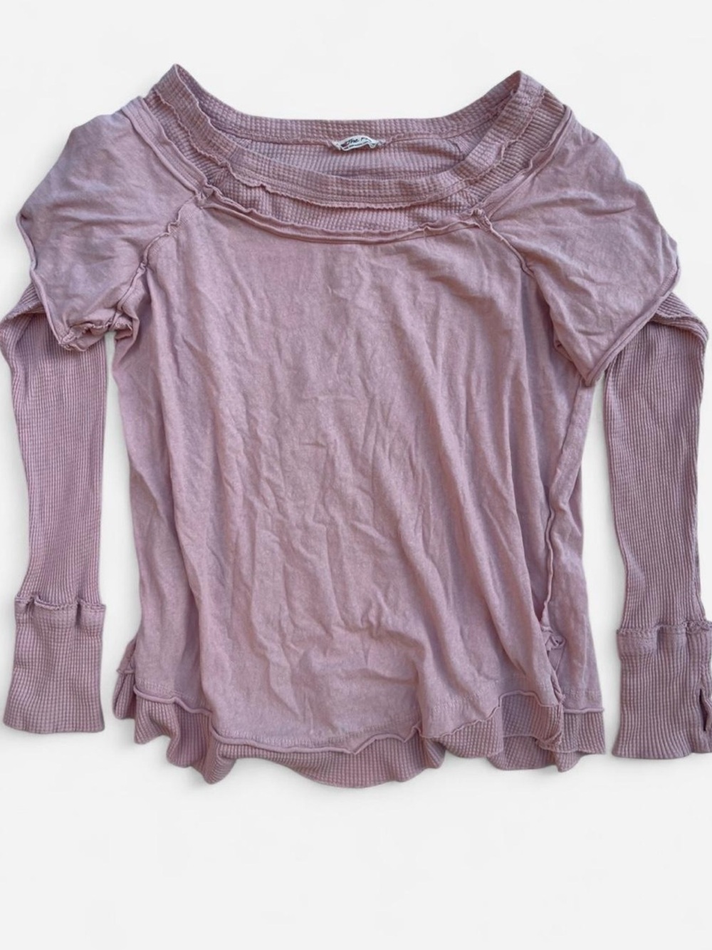 Free People Boho Grunge Dusty Mauve Oversized Top ft Waffle Knit “Undershirt” Lg